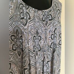 New Croft & Barrow Ruched Baroque Design Tank Top. 3X. Tan/brown/white/black